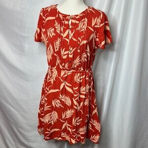 LOFT Dark Orange and Cream Tie Waist Button Mini Sundress